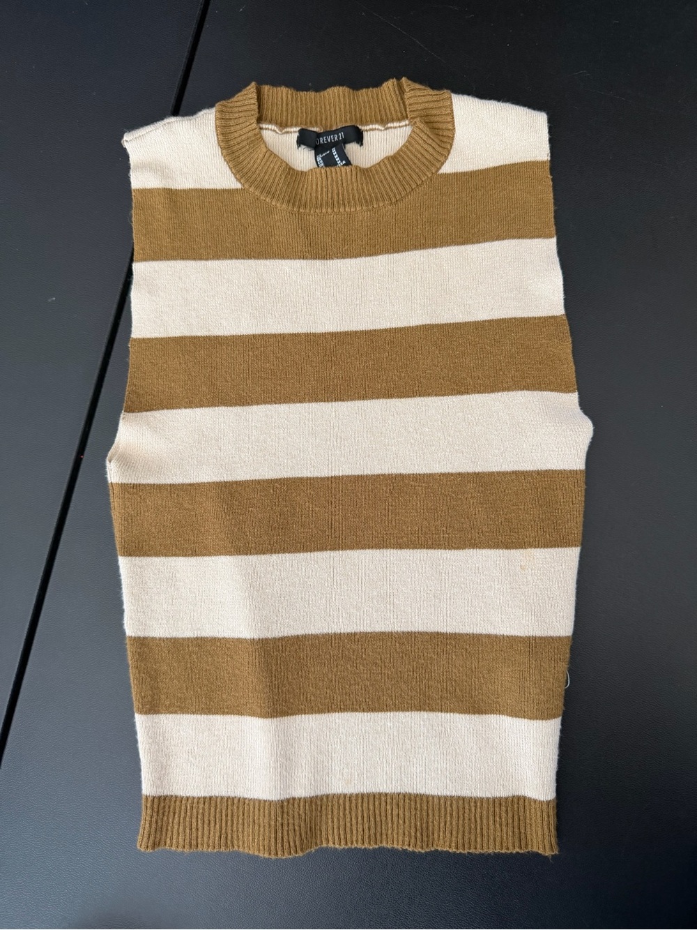 Forever 21 Striped Crewneck Sweater Vest - Cream & Brown